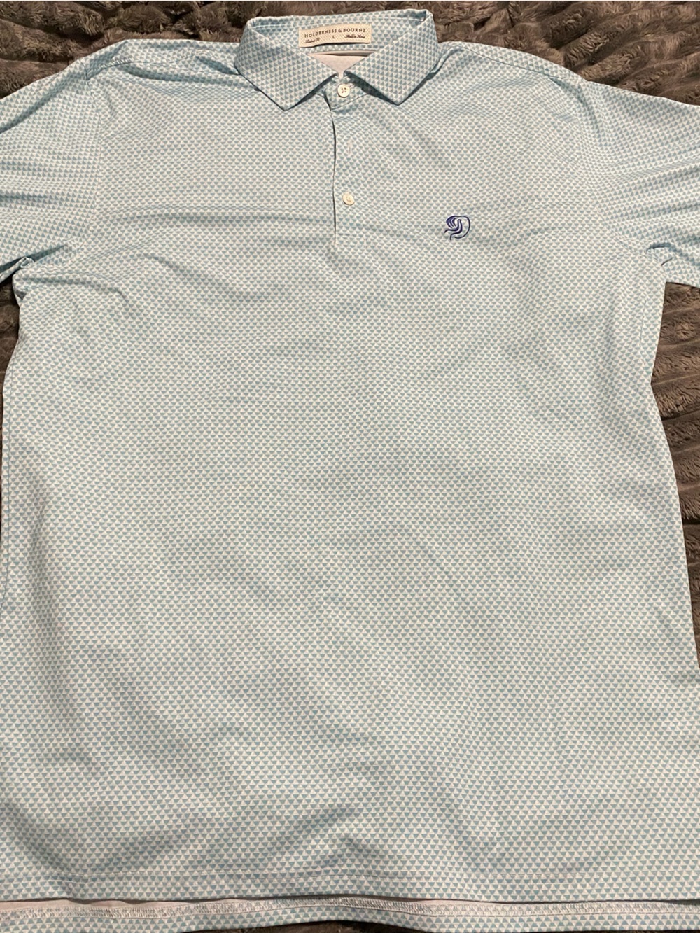 Holderness & Bourne Light Blue Patterned Short-Sleeve Polo